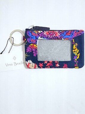 Vera Bradley Zip ID Case in Midnight Wildflowers Coin Cash Purse Key Holder NWT
